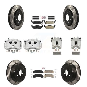 Front Rear Brake Coat Caliper Drill Slot Rotor Ameribrakes Pad Kit (10Pc) For Ford F-150 KCD-101174N