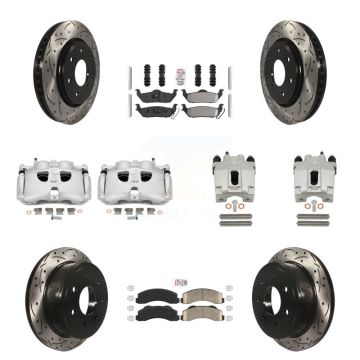Front Rear Brake Coat Caliper Drill Slot Rotor Ameribrakes Pad Kit (10Pc) For Ford F-150 KCD-101175N