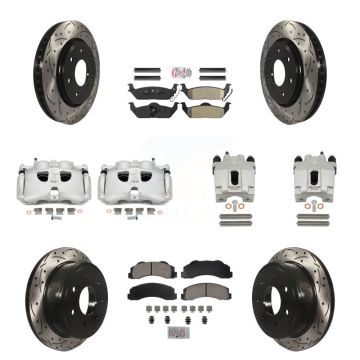 Front Rear Brake Coat Caliper Drill Slot Rotor Ameribrakes Pad Kit (10Pc) For Ford F-150 KCD-101176N