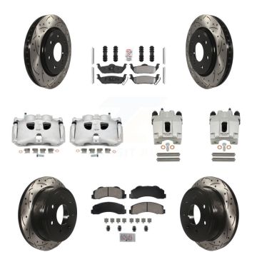 Front Rear Brake Coat Caliper Drill Slot Rotor Ameribrakes Pad Kit (10Pc) For Ford F-150 KCD-101177N