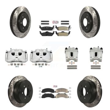 Front Rear Brake Coat Caliper Drill Slot Rotor Ameribrakes Pad Kit (10Pc) For Ford F-150 KCD-101180N