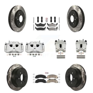 Front Rear Brake Coat Caliper Drill Slot Rotor Ameribrakes Pad Kit (10Pc) For Ford F-150 KCD-101181N