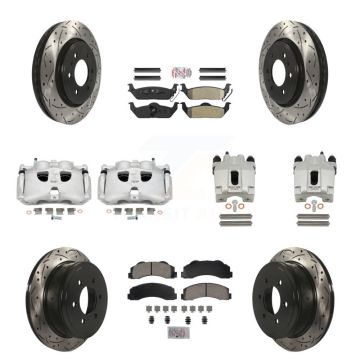 Front Rear Brake Coat Caliper Drill Slot Rotor Ameribrakes Pad Kit (10Pc) For Ford F-150 KCD-101182N