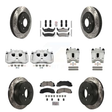 Front Rear Brake Coat Caliper Drill Slot Rotor Ameribrakes Pad Kit (10Pc) For Ford F-150 KCD-101183N
