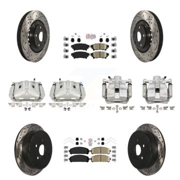 Front Rear Brake Caliper Drill Slot Rotor Ceramic Pad Kit (10Pc) For Toyota Sienna Lexus KCD-101184N