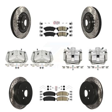 Front Rear Brake Caliper Drill Slot Rotor Ceramic Pad Kit (10Pc) For Toyota Sienna Lexus KCD-101185N