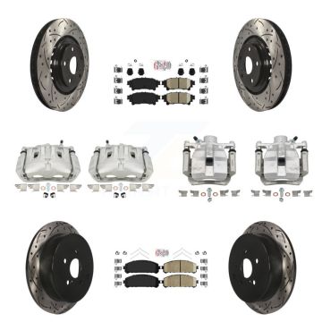 Front Rear Brake Caliper Drill Slot Rotor Ceramic Pad Kit (10Pc) For Toyota Sienna Lexus KCD-101186N