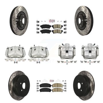Front Rear Brake Caliper Drill Slot Rotor Ceramic Pad Kit (10Pc) For Toyota Sienna Lexus KCD-101187N