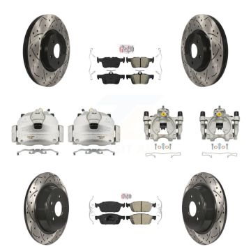 Front Rear Brake Caliper Drill Slot Rotor Ameribrakes Pad Kit (10Pc) For Ford Escape MKC KCD-101192N