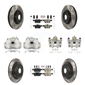 Front Rear Brake Caliper Drill Slot Rotor Ameribrakes Pad Kit (10Pc) For Ford Escape MKC KCD-101196N