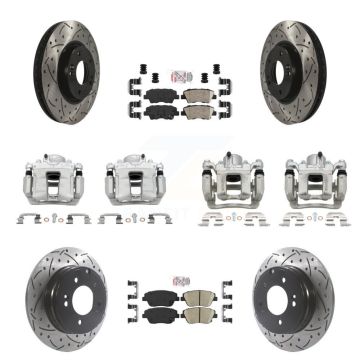 Front Rear Brake Caliper Drill Slot Rotors Ceramic Pad Kit (10Pc) For Hyundai Sonata Kia KCD-101204N