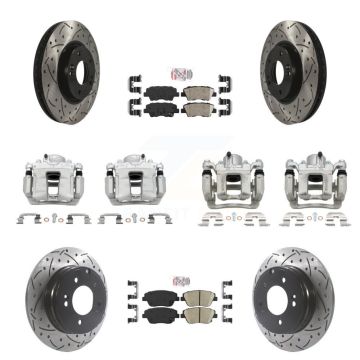 Front Rear Brake Caliper Drill Slot Rotors Ceramic Pad Kit (10Pc) For Hyundai Sonata Kia KCD-101205N