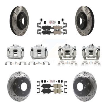 Front Rear Brake Caliper Drill Slot Rotors Ceramic Pad Kit (10Pc) For Hyundai Sonata Kia KCD-101206N