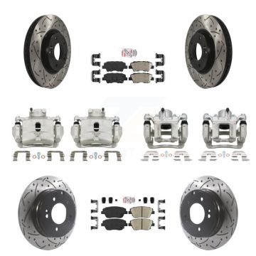 Front Rear Brake Caliper Drill Slot Rotor Ceramic Pad Kit (10Pc) For Hyundai Sonata 2.0L KCD-101211N