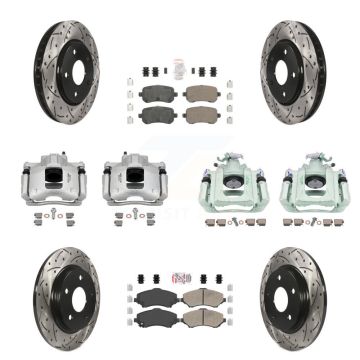 Front Rear Brake Caliper Drill Slot Rotor Ceramic Pad Kit (10Pc) For Dodge Grand Caravan KCD-101212N
