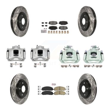 Front Rear Brake Coated Caliper Drill Slot Rotors Ameribrakes Pad Kit (10Pc) For Ram C/V KCD-101219N