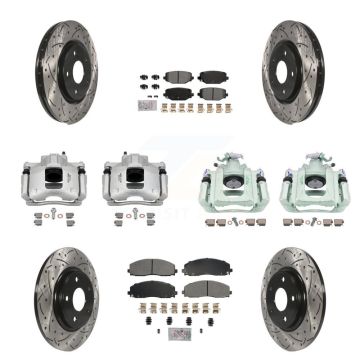 Front Rear Brake Coat Caliper Drill Slot Rotors Semi-Metallic Pad Kit (10Pc) For Ram C/V KCD-101222N