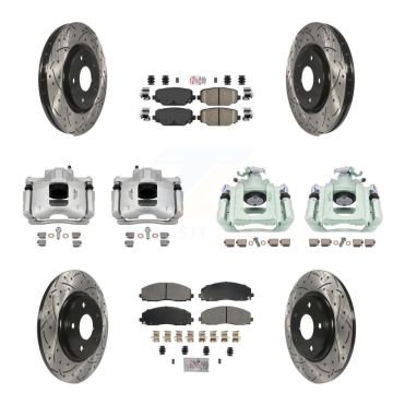 Front Rear Brake Coated Caliper Drill Slot Rotors Ameribrakes Pad Kit (10Pc) For Ram C/V KCD-101223N