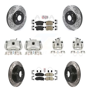 Front Rear Brake Caliper Drill Slot Rotors Ceramic Pad Kit (10Pc) For Honda Accord Acura KCD-101229N