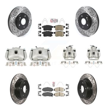 Front Rear Brake Caliper Drill Slot Rotors Ceramic Pad Kit (10Pc) For Honda Accord Acura KCD-101231N