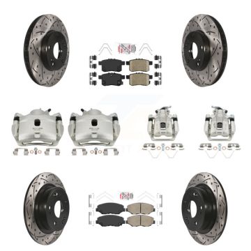 Front Rear Brake Coated Caliper Drill Slot Rotor Ceramic Pad Kit (10Pc) For Honda Accord KCD-101233N