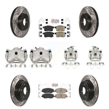Front Rear Brake Coated Caliper Drill Slot Rotor Ceramic Pad Kit (10Pc) For Honda Accord KCD-101234N