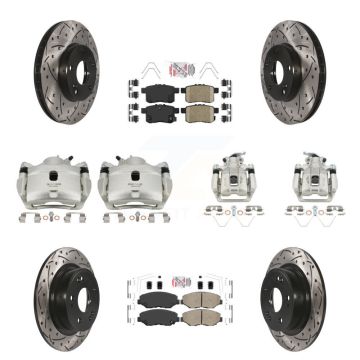 Front Rear Brake Coated Caliper Drill Slot Rotor Ceramic Pad Kit (10Pc) For Honda Accord KCD-101235N