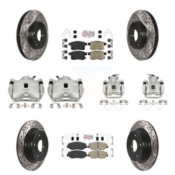Front Rear Brake Coated Caliper Drill Slot Rotor Ceramic Pad Kit (10Pc) For Honda Accord KCD-101236N