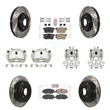 Front Rear Brake Caliper Drill Slotted Rotor Ceramic Pad Kit (10Pc) For 05-06 Honda CR-V KCD-101238N