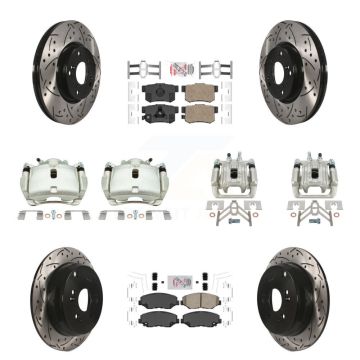 Front Rear Brake Caliper Drill Slotted Rotor Ceramic Pad Kit (10Pc) For 05-06 Honda CR-V KCD-101239N