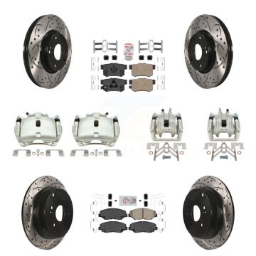 Front Rear Brake Caliper Drill Slotted Rotor Ceramic Pad Kit (10Pc) For 05-06 Honda CR-V KCD-101240N