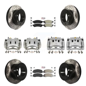 Front Rear Brake Caliper Drill Slotted Rotor Semi-Metallic Pad Kit (10Pc) For Ford F-350 KCD-101241N