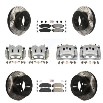 Front Rear Brake Caliper Drill Slotted Rotor Semi-Metallic Pad Kit (10Pc) For Ford F-350 KCD-101242N