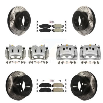 Front Rear Brake Caliper Drill Slotted Rotor Semi-Metallic Pad Kit (10Pc) For Ford F-250 KCD-101243N