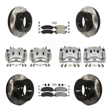 Front Rear Brake Caliper Drill Slotted Rotor Semi-Metallic Pad Kit (10Pc) For Ford F-250 KCD-101245N