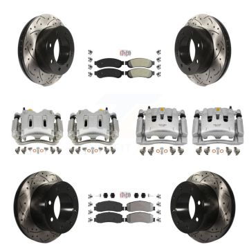 Front Rear Brake Caliper Drill Slotted Rotor Semi-Metallic Pad Kit (10Pc) For Ford F-350 KCD-101247N