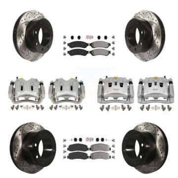Front Rear Brake Caliper Drill Slotted Rotor Semi-Metallic Pad Kit (10Pc) For Ford F-350 KCD-101248N