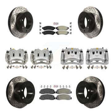 Front Rear Disc Brake Coated Caliper Drilled Slot Rotor Semi-Metallic Pad Kit (10Pc) For KCD-101249N