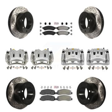 Front Rear Disc Brake Coated Caliper Drilled Slot Rotor Semi-Metallic Pad Kit (10Pc) For KCD-101250N