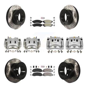Front Rear Disc Brake Coated Caliper Drilled Slot Rotor Semi-Metallic Pad Kit (10Pc) For KCD-101251N
