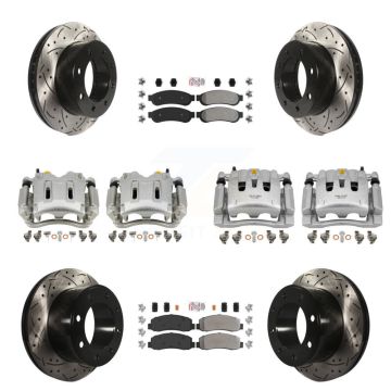 Front Rear Disc Brake Coated Caliper Drilled Slot Rotor Semi-Metallic Pad Kit (10Pc) For KCD-101252N