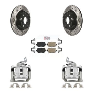 Rear Disc Brake Coated Caliper Drill Slot Rotor Ceramic Pad Kit For Volkswagen CC Passat KCD-101254N