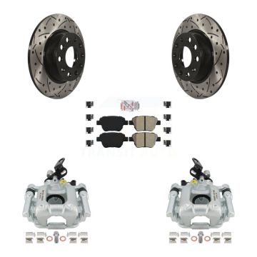 Rear Brake Caliper Drill Slot Rotor Semi-Metallic Pad Kit For Volkswagen Jetta Golf Audi KCD-101264N