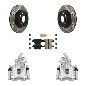Rear Brake Caliper Drill Slotted Rotor Semi-Metallic Pad Kit For Volkswagen Jetta Beetle KCD-101266N