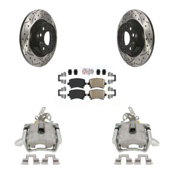 Rear Brake Caliper Drilled Slot Rotor Ceramic Pad Kit For Volkswagen GTI Audi A3 Quattro KCD-101267N