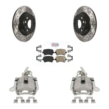 Rear Brake Caliper Drilled Slot Rotor Ceramic Pad Kit For Volkswagen GTI Audi A3 Quattro KCD-101268N