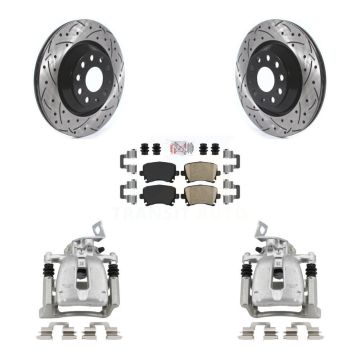 Rear Brake Coated Caliper Drill Slot Rotor Ceramic Pad Kit For 2009 Volkswagen Passat CC KCD-101269N