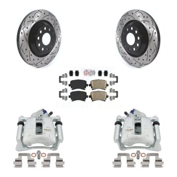 Rear Disc Brake Coated Caliper Drill Slot Rotor Ceramic Pad Kit For Volkswagen CC Passat KCD-101273N