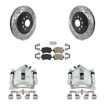 Rear Disc Brake Coated Caliper Drill Slot Rotor Ceramic Pad Kit For Volkswagen CC Passat KCD-101274N