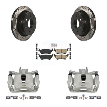 Rear Brake Caliper Drill Slotted Rotors Ceramic Pad Kit For Ford F-150 With 7 Lug Wheels KCD-101291N